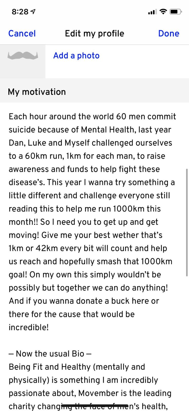 Original Community 1000 Movember motivation